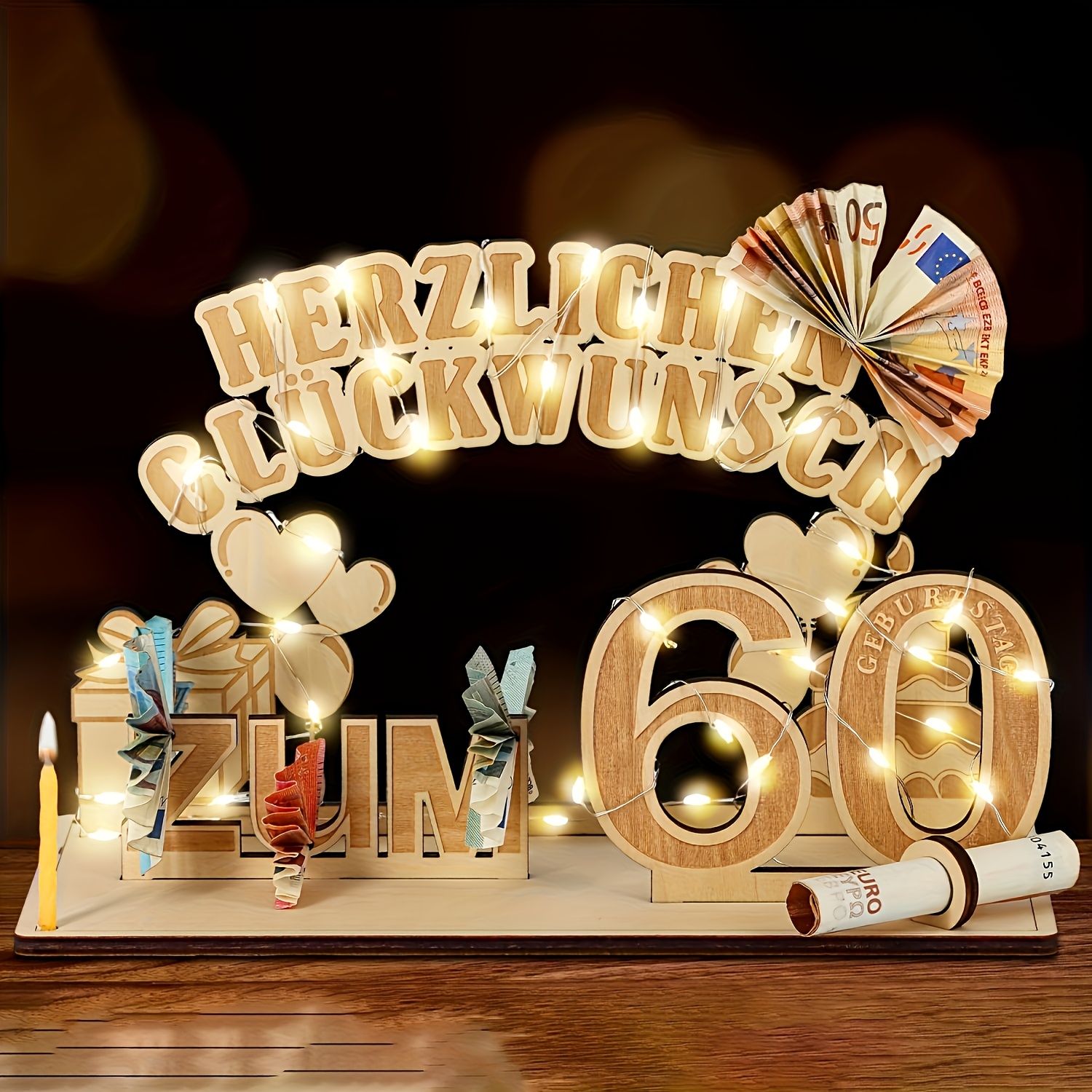 

1pc Wooden 60th Birthday Party Centerpiece Decoration - Carnival Theme, Holiday Celebration, Material, No Power Needed (led Lights Not Included)