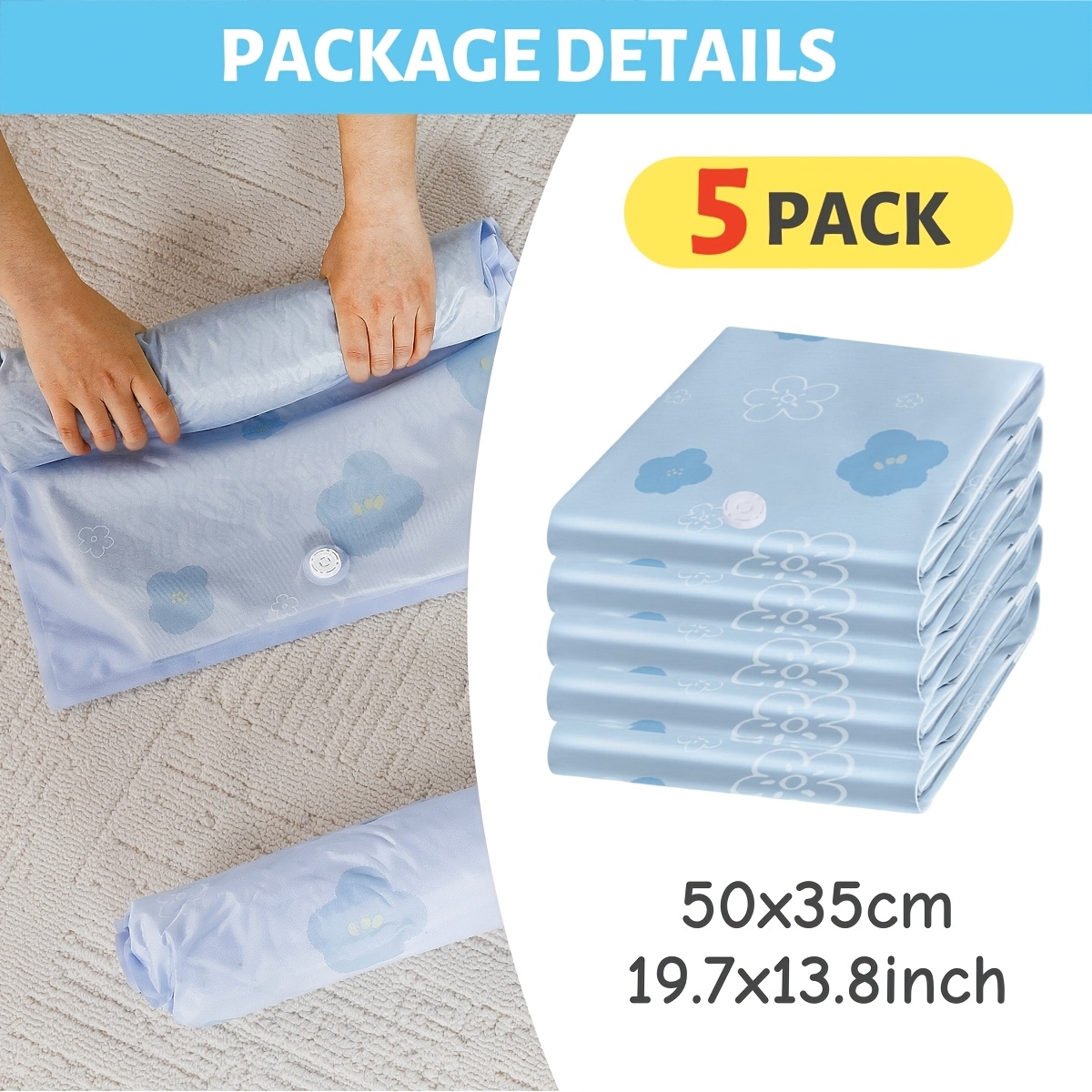 E-shop 5 Stück TIMONNON Stoff-Vakuum-Aufbewahrungsbeutel - Platzsparende Reise-Kompressionsbeutel mit einfacher Auslaufscheibe, ideal für Gepäck und