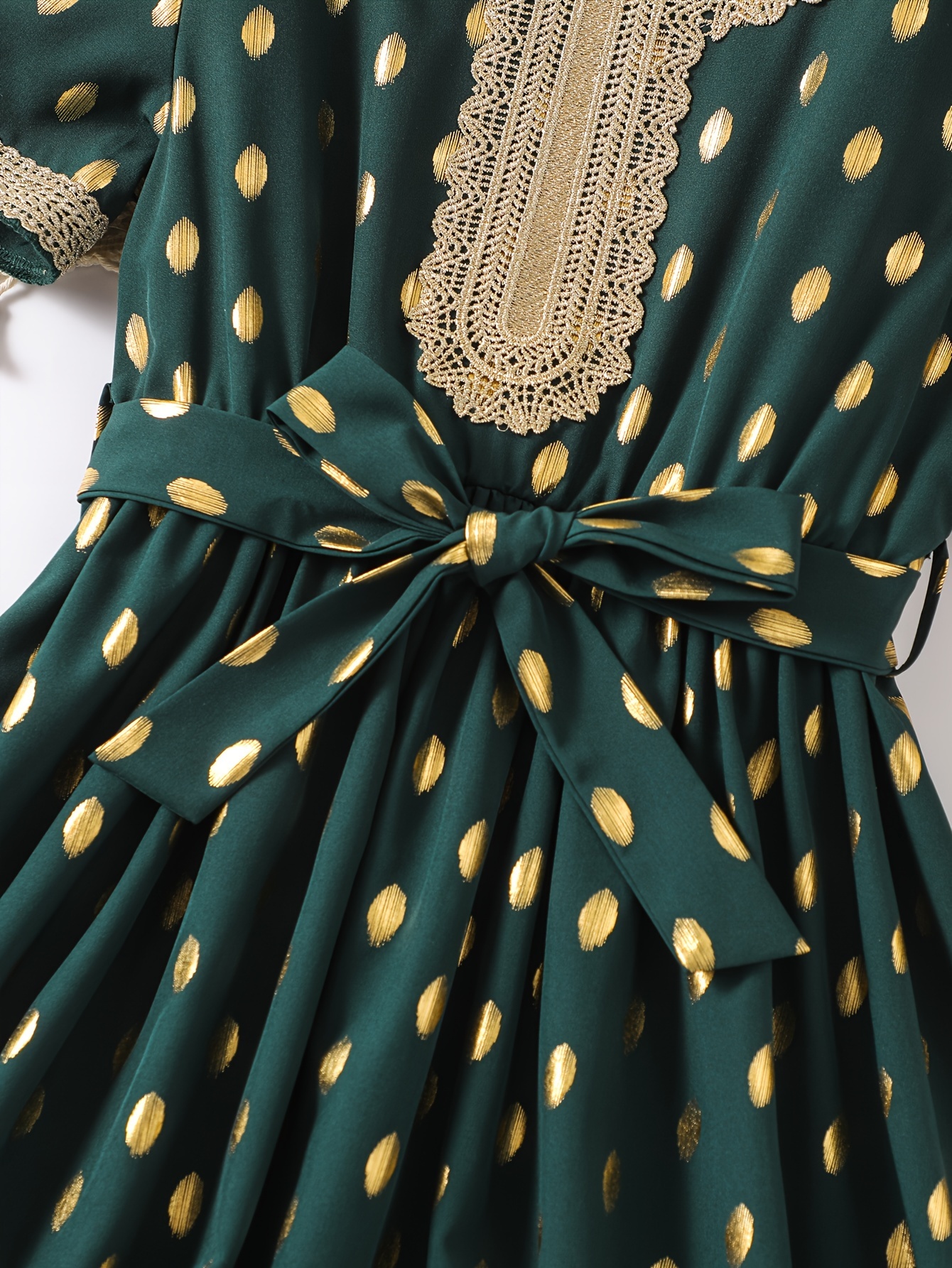 spring summer dresses in dark green golden accents casual - Temu