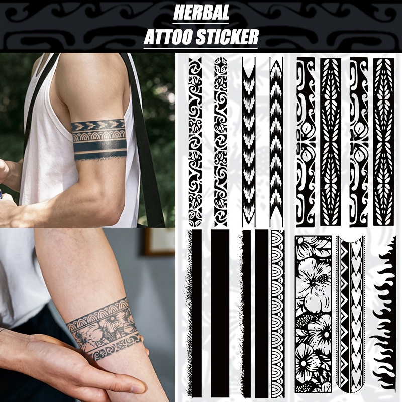 TEMU 4er-Set, Armbänder im traditionellen Designstil, wasserfeste temporäre Papier-Tattoo-Aufkleber mit Kräutersaft, Body-Art-Tattoo-Abziehbilder,