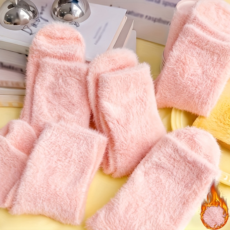 TEMU 6 Pairs Of Fluffy Socks For Women In Autumn And Winter, Fleece-lined, Thickened, Warm, Soft And Comfortable Mid-tube Socks, Suitable For Daily