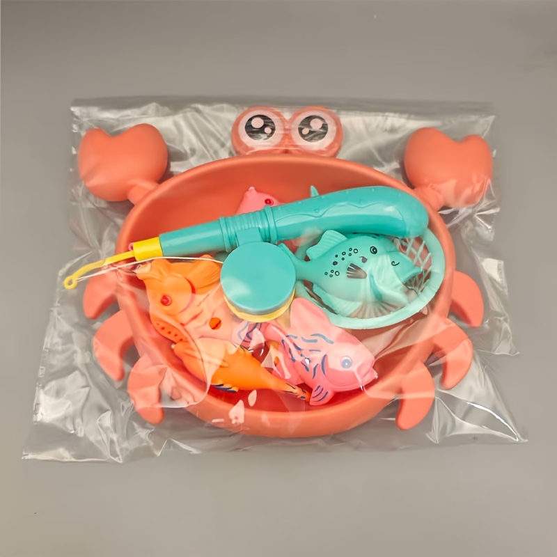 kids summer   magnetic toy set 2 colors   orange and green   8pcs small fish crab shell fishing rod and net   gift for young   cultivating     and manual  