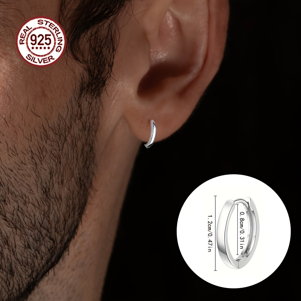 Men's Classic Round Stud Earrings, 925 Sterling Silver