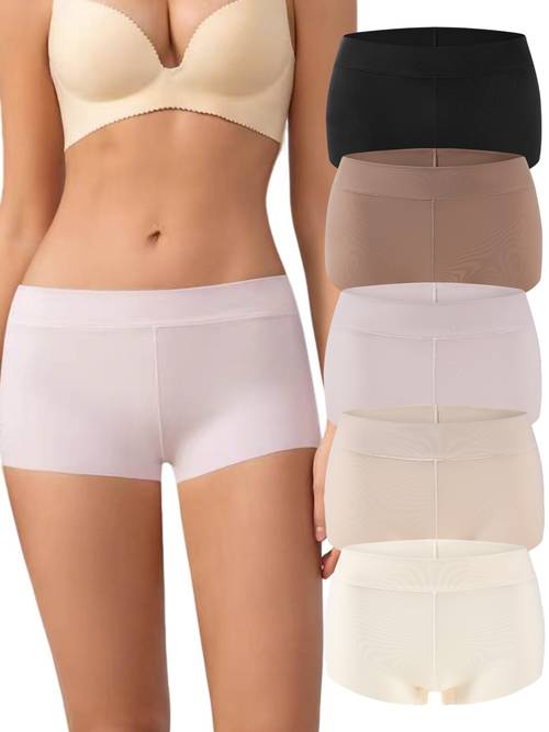 womens seamless shorts full coverage underwear comfortable nylon no show boxers briefs panties for ladies 5 pack