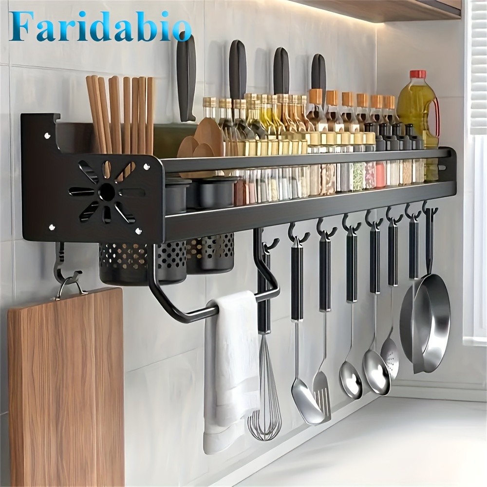 

Faridabio Hanging Spice Rack - Wall Mounted Kitchen Utensil Rack With Hooks, Storage Racks For Cutlery, Spatulas And Spoons, Spice Jar Organizer And Pot Rack Kitchen Organisers