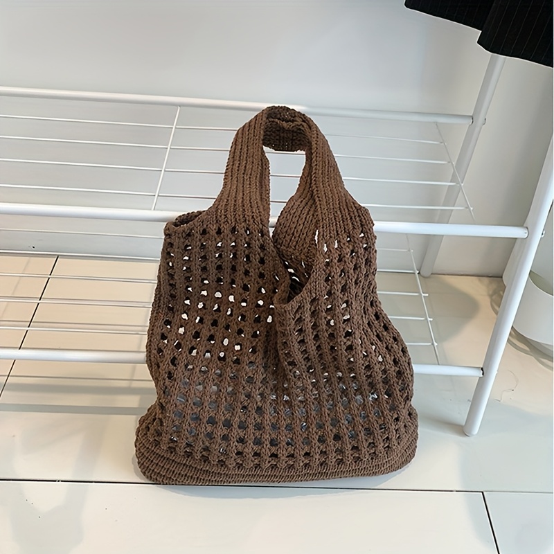 TEMU Large Capacity Knitted Fashion Crochet Shoulder Bags For Women Bohemian Hollow Out Woven Tote Bags