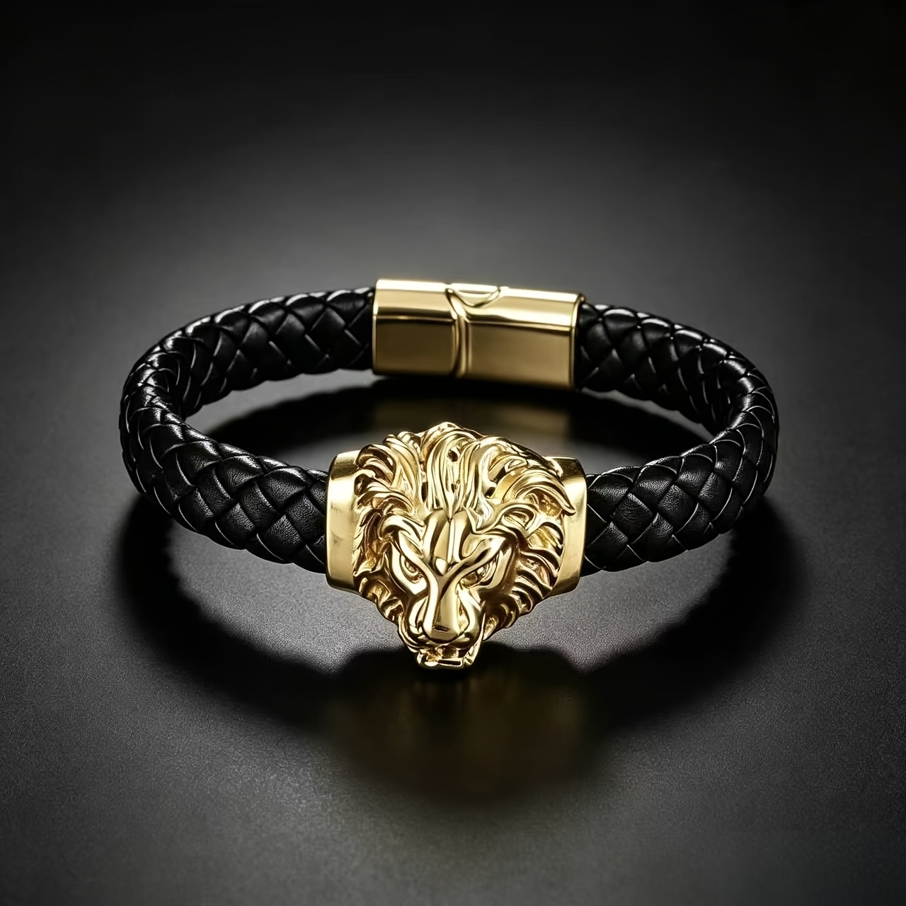 TEMU Men's Woven Faux Leather Bracelet, Fashionable Magnetic Buckle Wristband, Trendy Additions For Daily Wear, Ideal Gift For And Husbands, Suitable