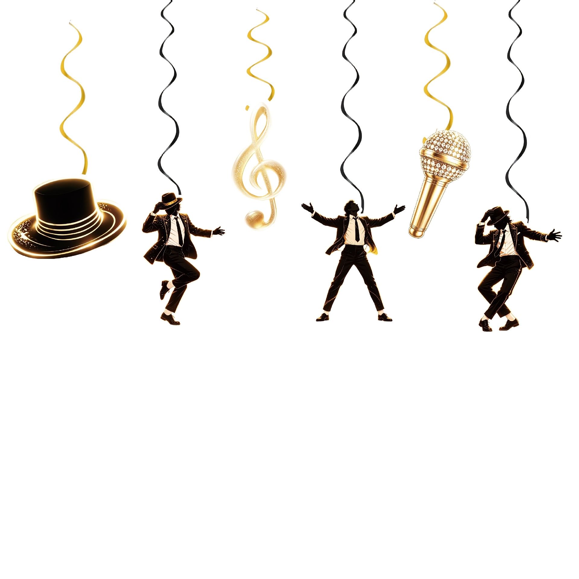 TEMU Décorations Tourbillonnantes Suspendues pour Fête 12/24 pièces, Thème Danse Noir et Doré, Décor de Plafond, Microphone et Note de Musique, pour