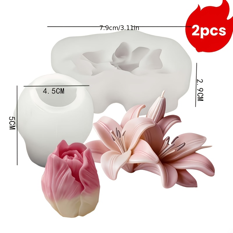 TEMU 2pcs Set Of Practical Lily And Tulip Silicone Molds - Reusable, Material. Suitable For Pottery, Resin Crafts, Candle Making, Soap Manufacturing,