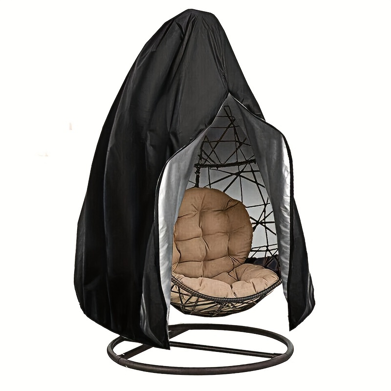 Image of Patio Hanging Chair Cover, 210d Suspension Egg Chair Cover 91 Inch For Outdoor Wicker Double Egg Swing Chair, Black Egg Chair Cover