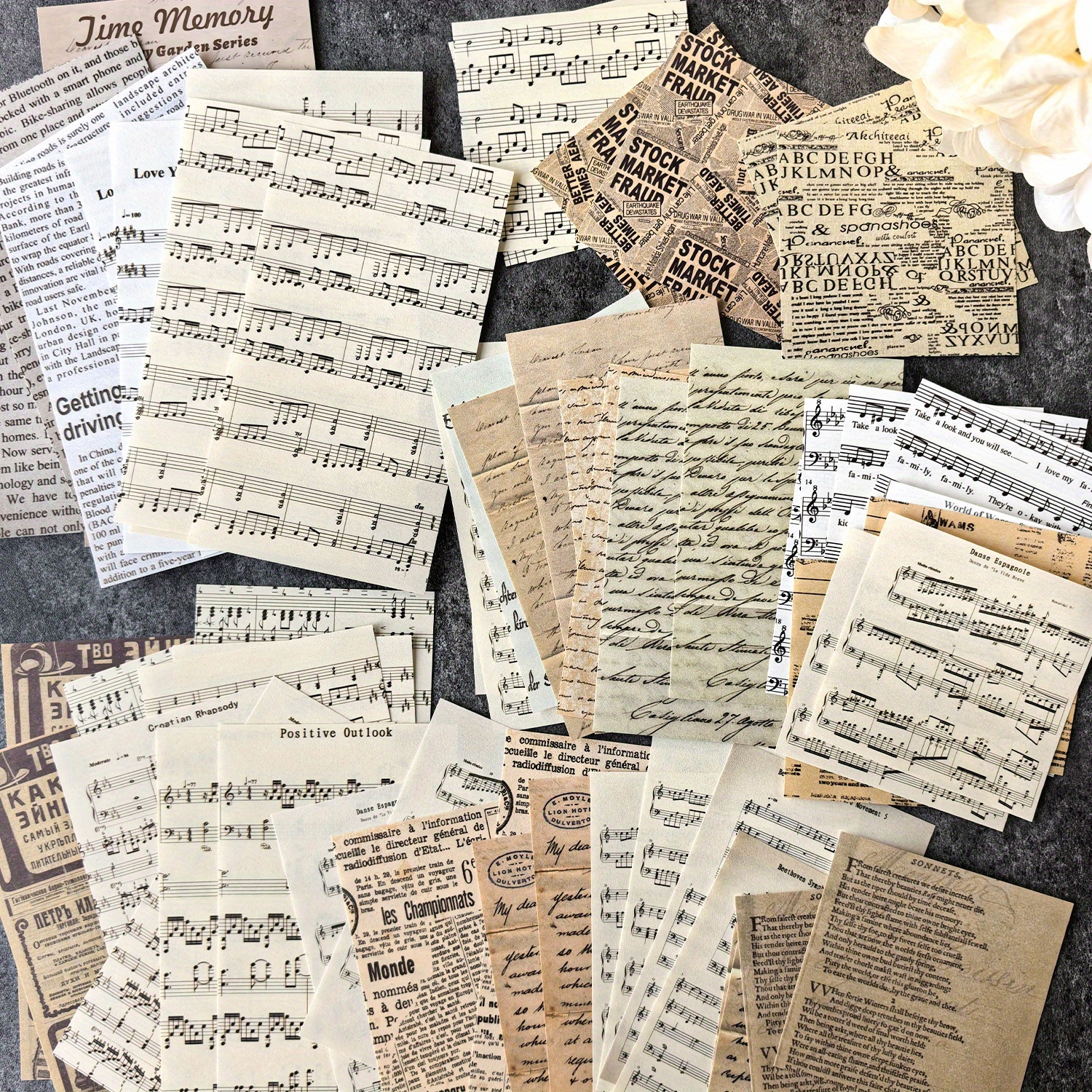 1 Pack Of 60 Sheets Of Vintage English Music Sheet Journaling Decorative Paper