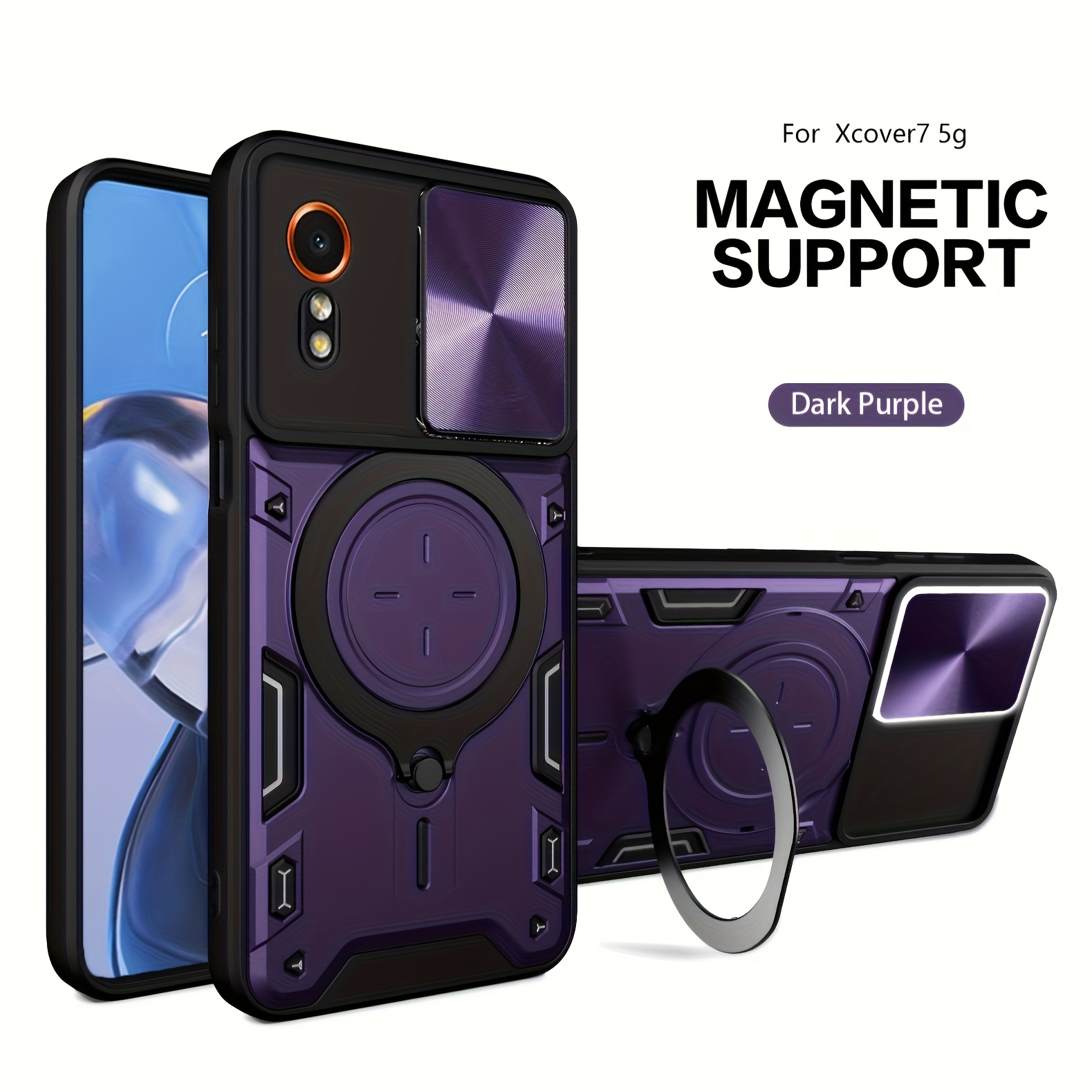 TEMU Phone Case - For For 7 Case, Built-in Slide Camera Lens Cover, Heavy-duty Double-layer Shockproof Protective, With 360° Holder, For 7 Phone Case