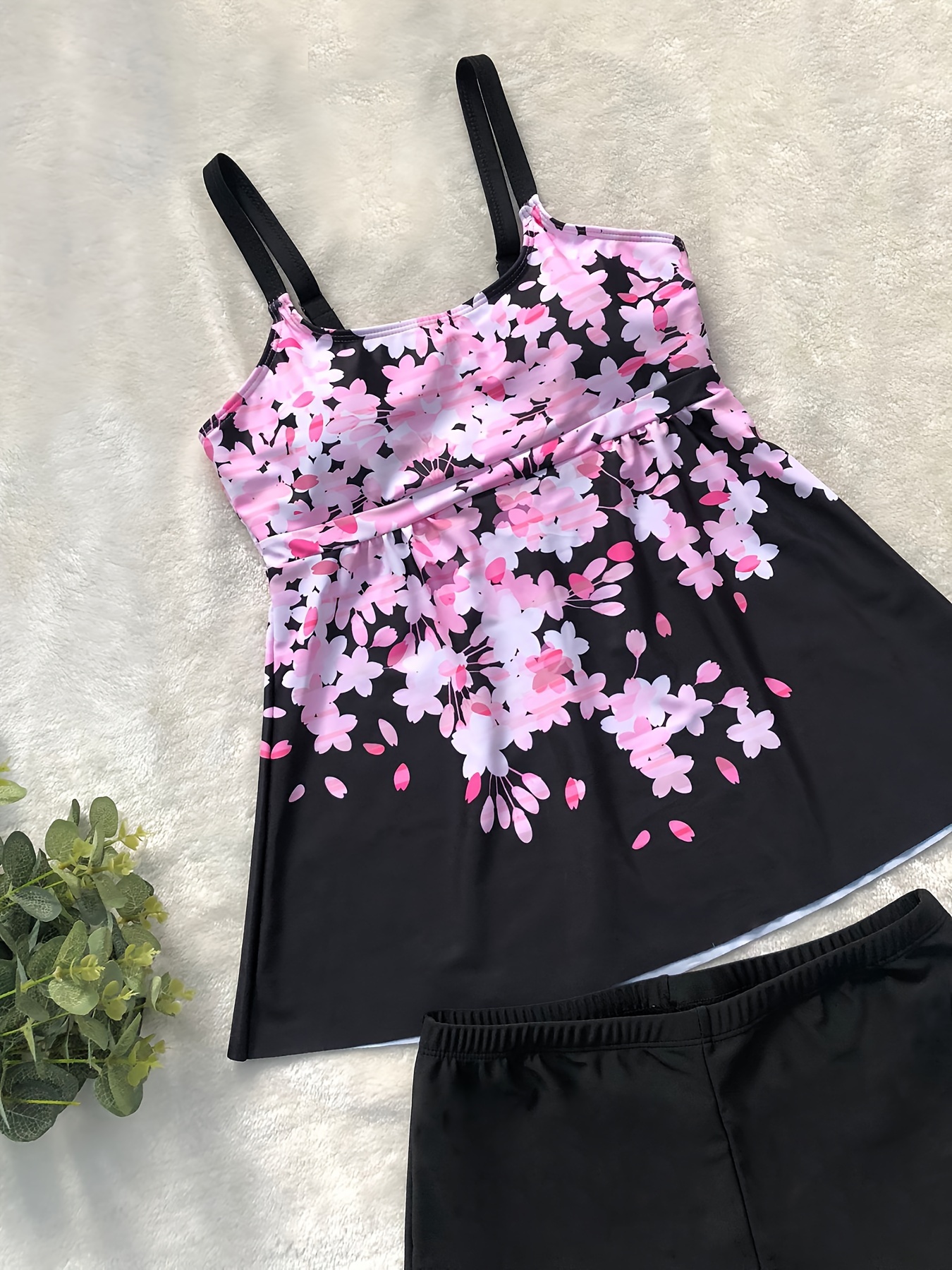 Maillot De Bain Tankini 3 Pièces Femme - Imprimé Floral, Contrôle Ventre