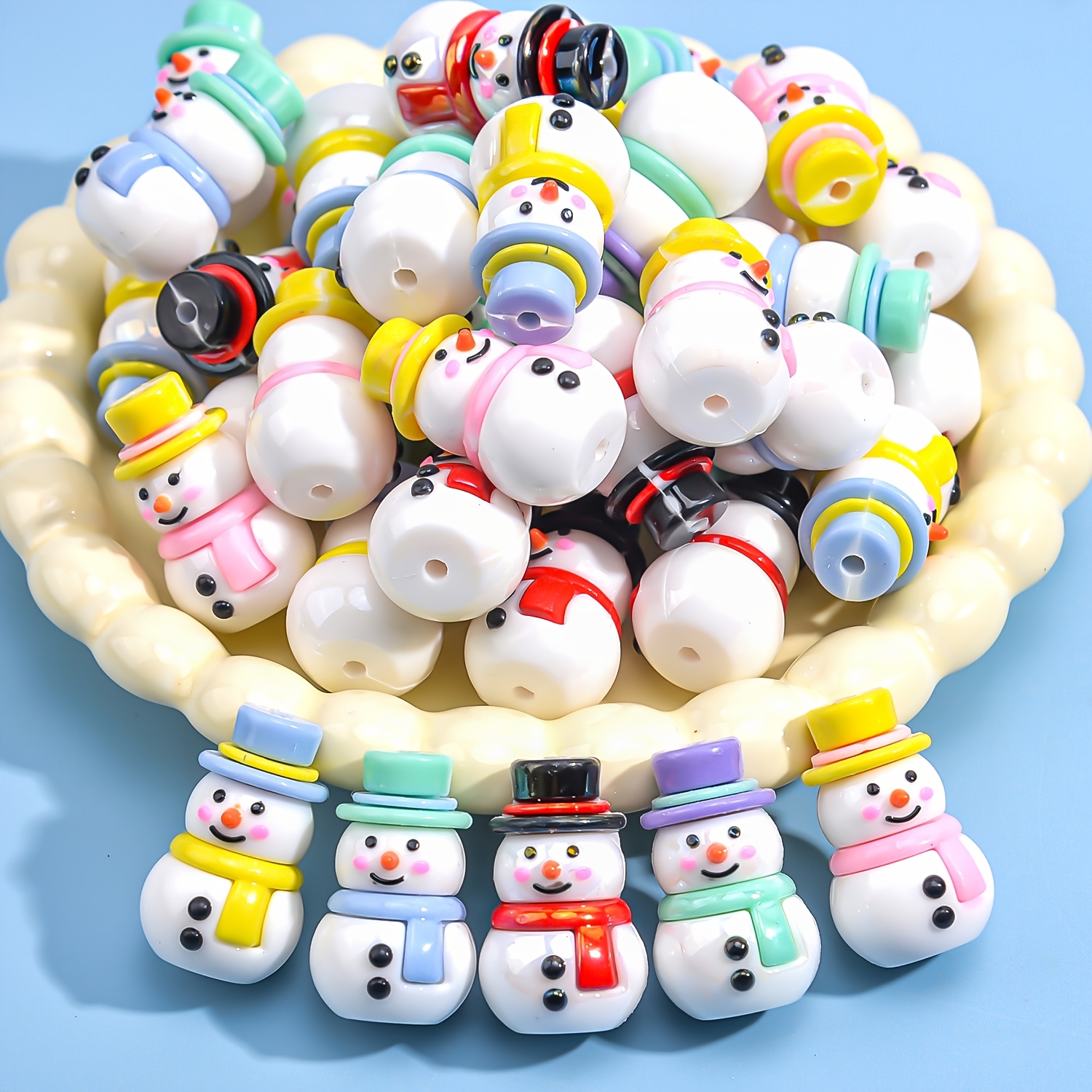 TEMU 5pcs 20x32mm Random Mixed 3d Snowman Silicone Beads For Christmas Gift Handmade