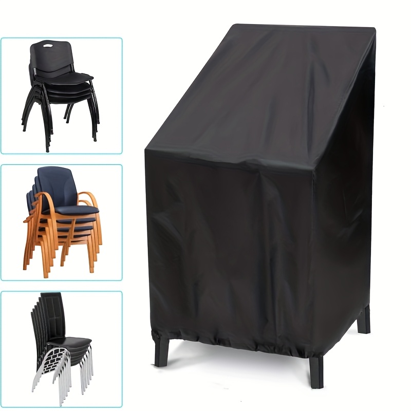 TEMU 1 Housse de chaise empilable robuste en tissu Oxford avec cordon de serrage - Protection pour meubles d'extérieur résistants aux intempéries,