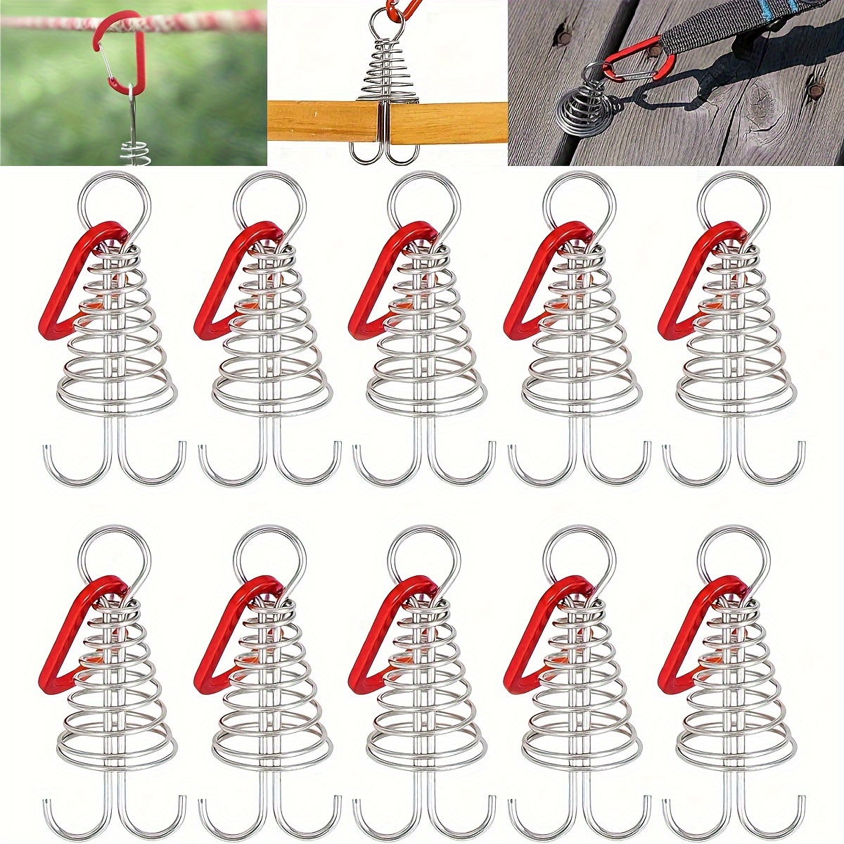 

10pcs Deck Anchor Pegs, Windproof Aluminium Alloy Octopus Tent Stakes With Spring Buckle, Portable Wind Rope Anchor, Camping Tent Nail