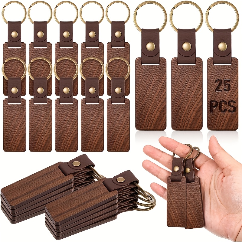 TEMU Ensemble de porte-clés en bois 3/8/25 pièces - Porte-clés rectangulaires en corde avec de nom personnalisé, Fourniture en vrac pour la laser,