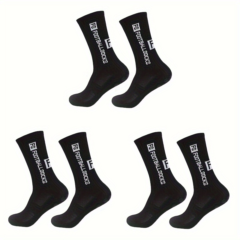 3pairs Men's And Women's Football Socks, Letters Print Silicone Non-slip Sports Socks, Thickened Comfy Breathable Soft & Elastic Socks, Unisex Hosiery