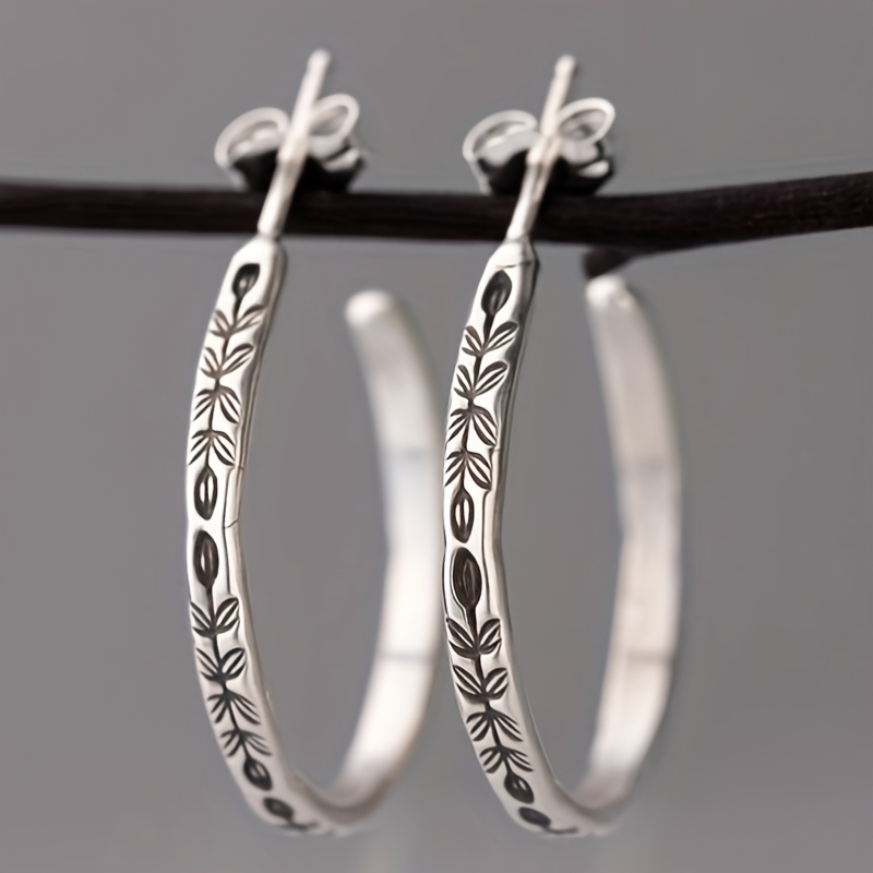 TEMU 1 Pair Of Easy Retro Floral Leaf Carved Circle Earrings, Handmade Exquisite Women's Jewelry, Holiday Gift For