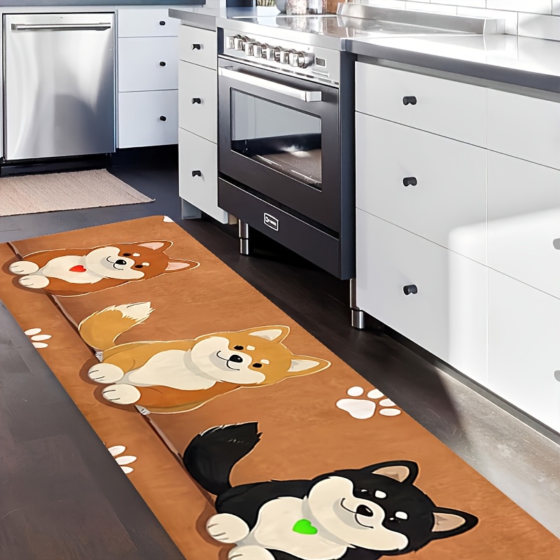 TEMU 高精細プリント かわいい柴犬の足跡柄 キッチンマット 滑り止めフフロアマット 洗濯機洗い可 ソフトで快適 高品質 寝室ベッドサイド リビン オフィス ランドリールーム 玄関 廊下 ヨガマット 新スタイル レーション用キッチンマット ホリデーギフト ペットがテーマ...