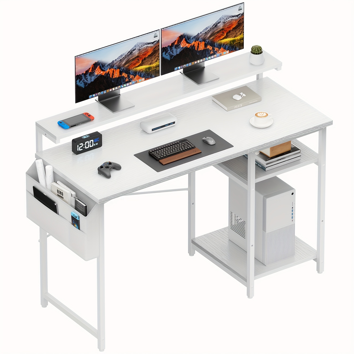 Computer Desk With Monitor Stand And Storage Bag, Adjustable Height Office Utility Table For Gaming, Study, Remote Work, For Home And Office, Gift, Adults