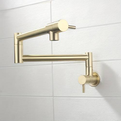 wall mounted kitchen faucet foldable and extendable with dual joint arm 2 handles