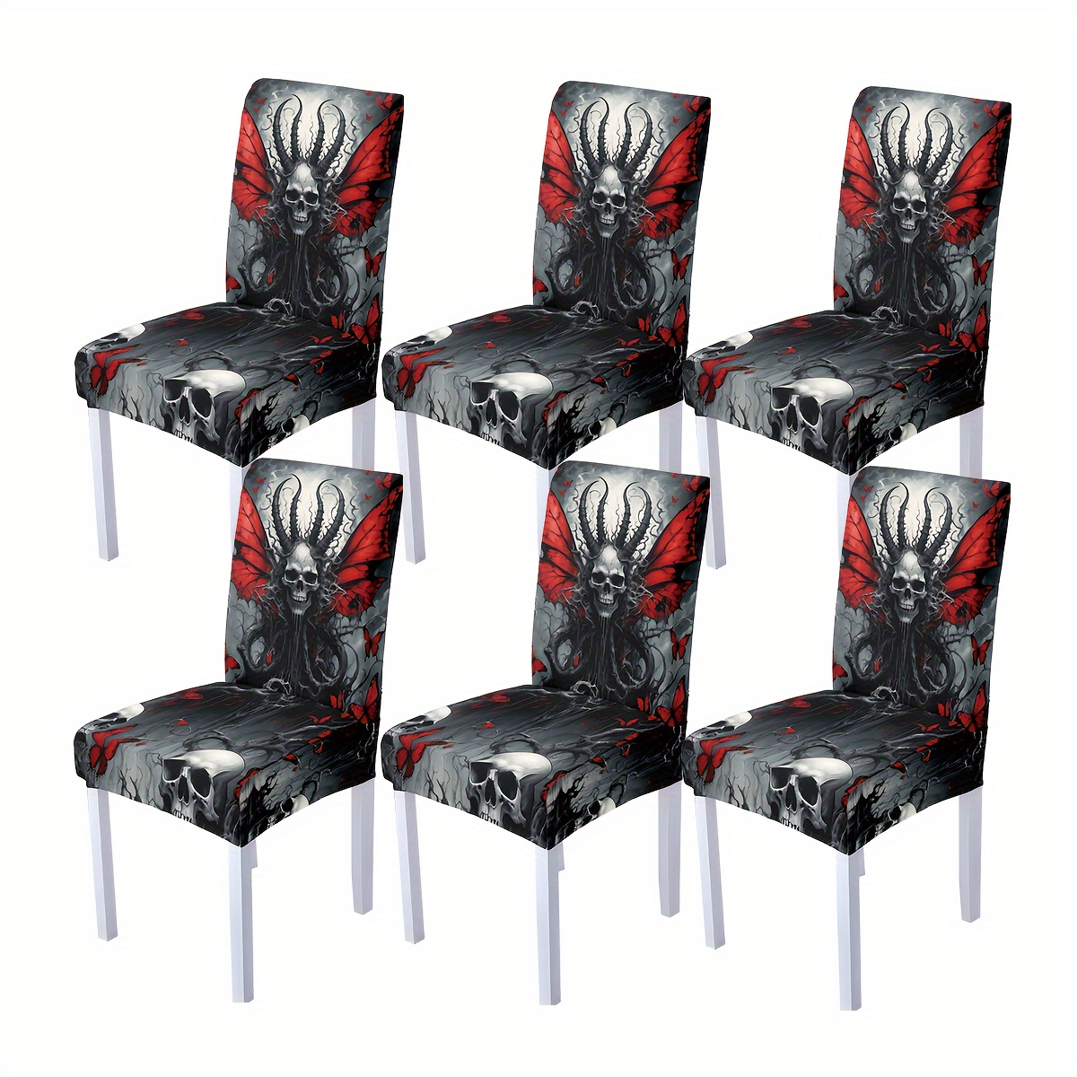 

Halloween Demon Butterfly Chair Covers - 4/6pcs, Stretchable & Washable, Dining Room Decor, Holiday Parties & Home