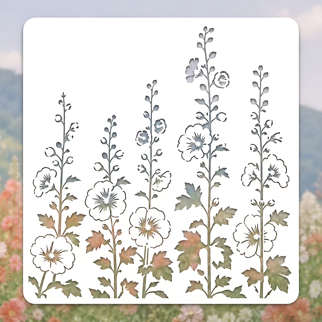 TEMU 1pc Tall Flower Botanical Stencil 11.8x11.8 Inch Reusable Pet Template For Canvas Painting, Scrapbook Journal, Wall Decor, Wood Sign & Furniture