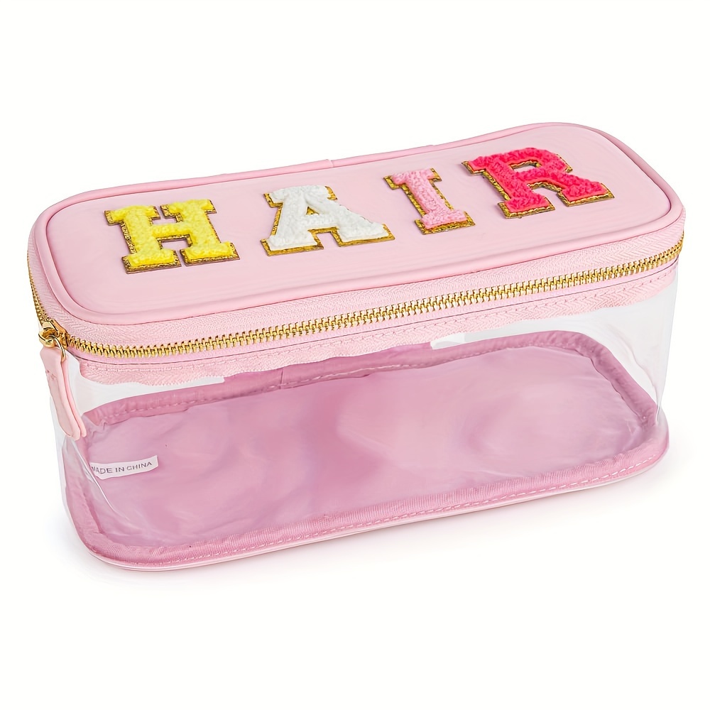 

Clear Makeup Bag Organizer, Travel Chenille Cosmetic Pouch With A Built-in Makeup Mirror For Women