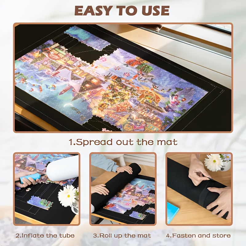 Tapis De Puzzle Roulant 1500 Pièces – Feutre Avec Tube Gonflable, Sac Et Compartiments