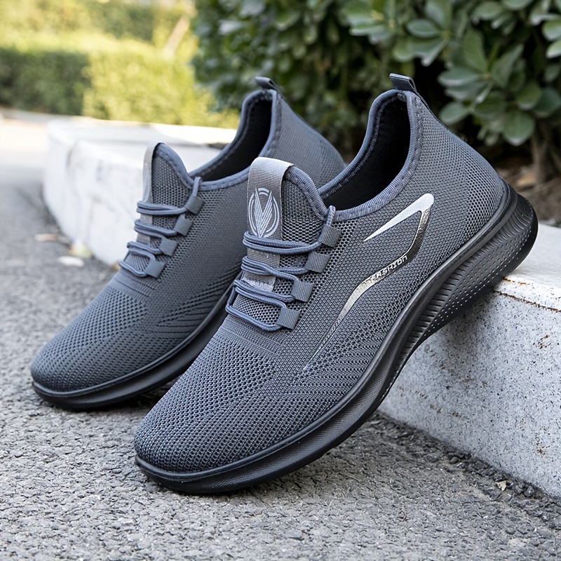 

Men's Trendy Woven Knit Breathable Running Shoes, Comfy Non Slip Durable Lace Up Sneakers For Men's Outdoor Jogging, Walking Activities
