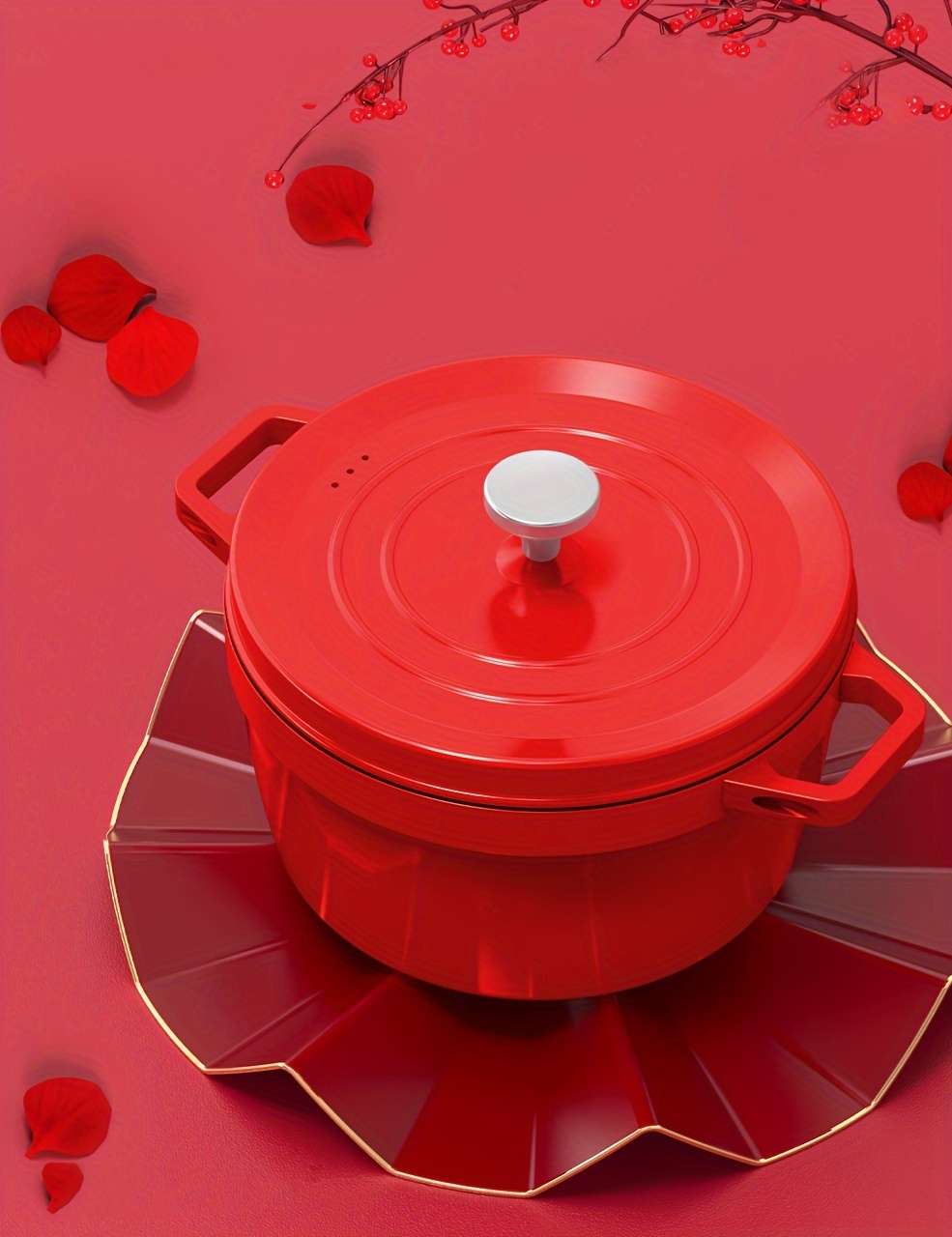 1pc red cast iron dutch oven 9 4in 24cm non stick multi purpose pot 4l for gas electric stove kitchen cookware details 0