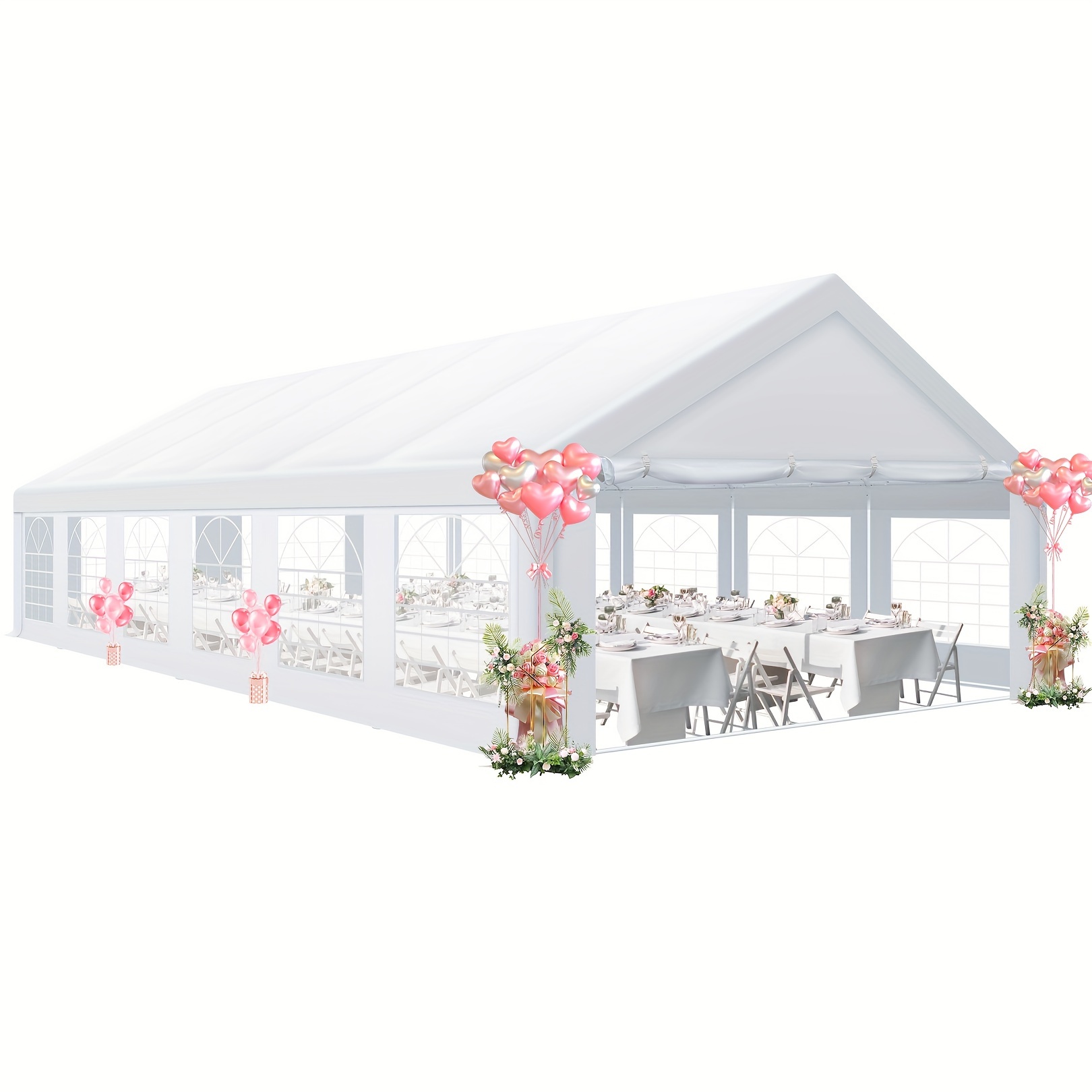 TEMU Tooluck 20' X 40' Heavy Duty Party Tent, Event Tent With Adjustable Brightness, Outdoor Canopy Wedding Tent, 50+ Resistant, Waterproof, White, Awning, Suitable For Beach And Outdoor Camping