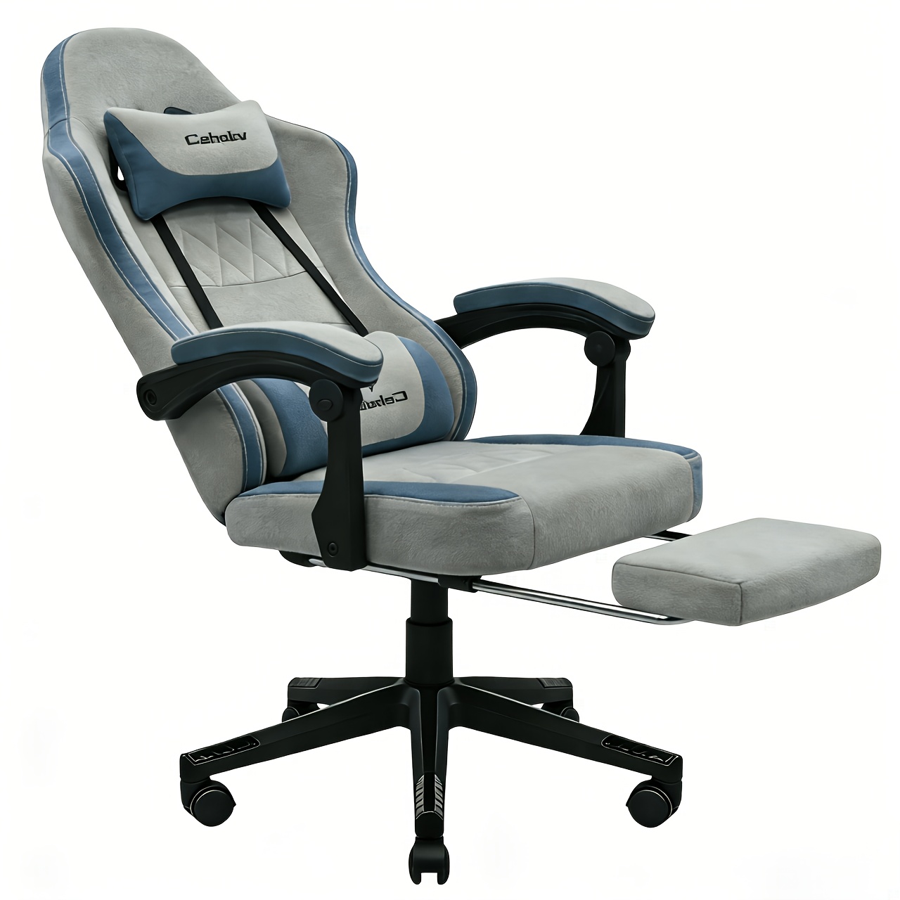 TEMU Ergonomic Office Chair And Gaming Chair With Adjustable Lumbar Support And Headrest | Rotatable Synthetic Suede Office Chair With Footrest,