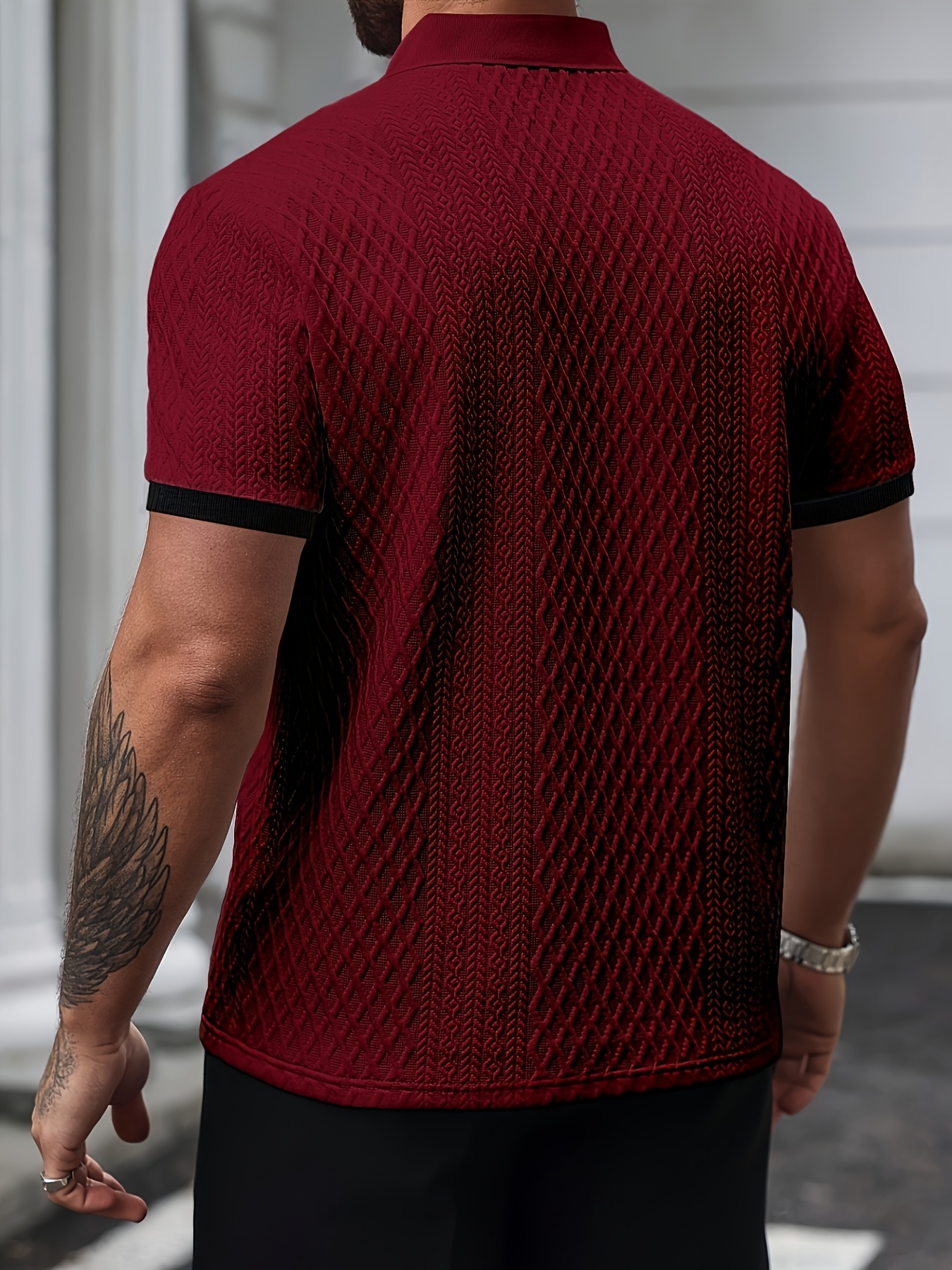 Men'S New Color-Blocked Polo Shirt with a Collar, Featuring a Jacquard Design And Soft Fabric, Suitable for Outdoor Leisure And Business, Breathable for Golf, Perfect for Vacations And Business Occasions, a Must-Have for Everyday Casual Wear