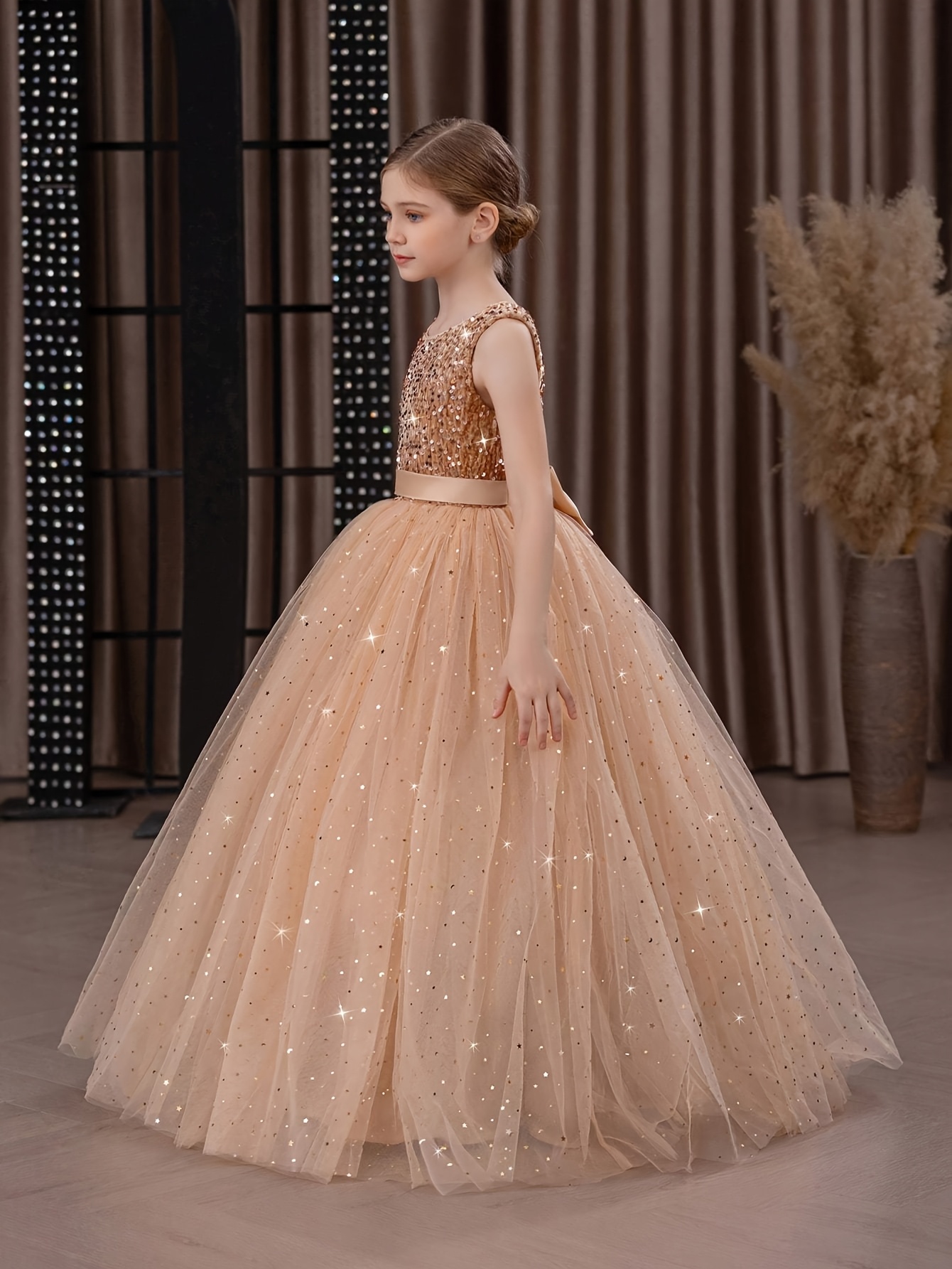 tween girl golden dress a bow merry christmas party - Temu Mauritius