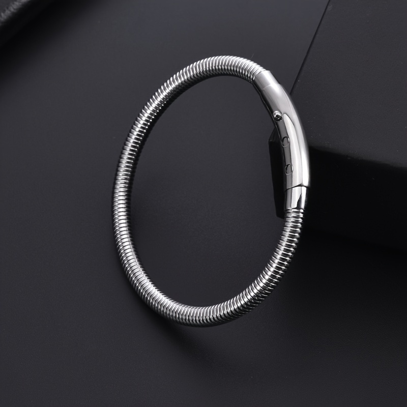 

Stainless Steel Snake Chain Elastic Adjustable Bracelet, Fashion Silvery Bangle For Men