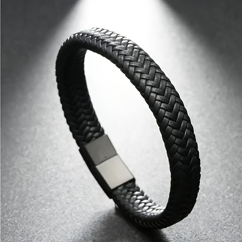 

Men's Woven Pu Leather Wristband With Magnetic Clasp