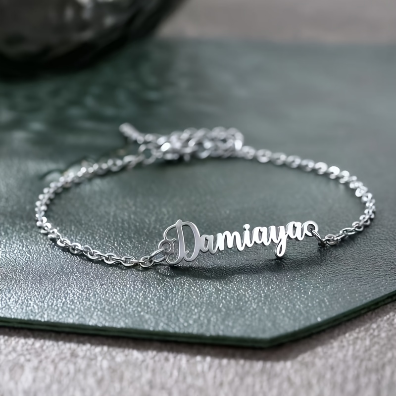 TEMU 1 Bracelet Personnalisé avec Nom, pour Femme, Bijou de Mode Personnalisé Réglable en Acier Inoxydable, Cadeau d'Anniversaire Parfait pour et