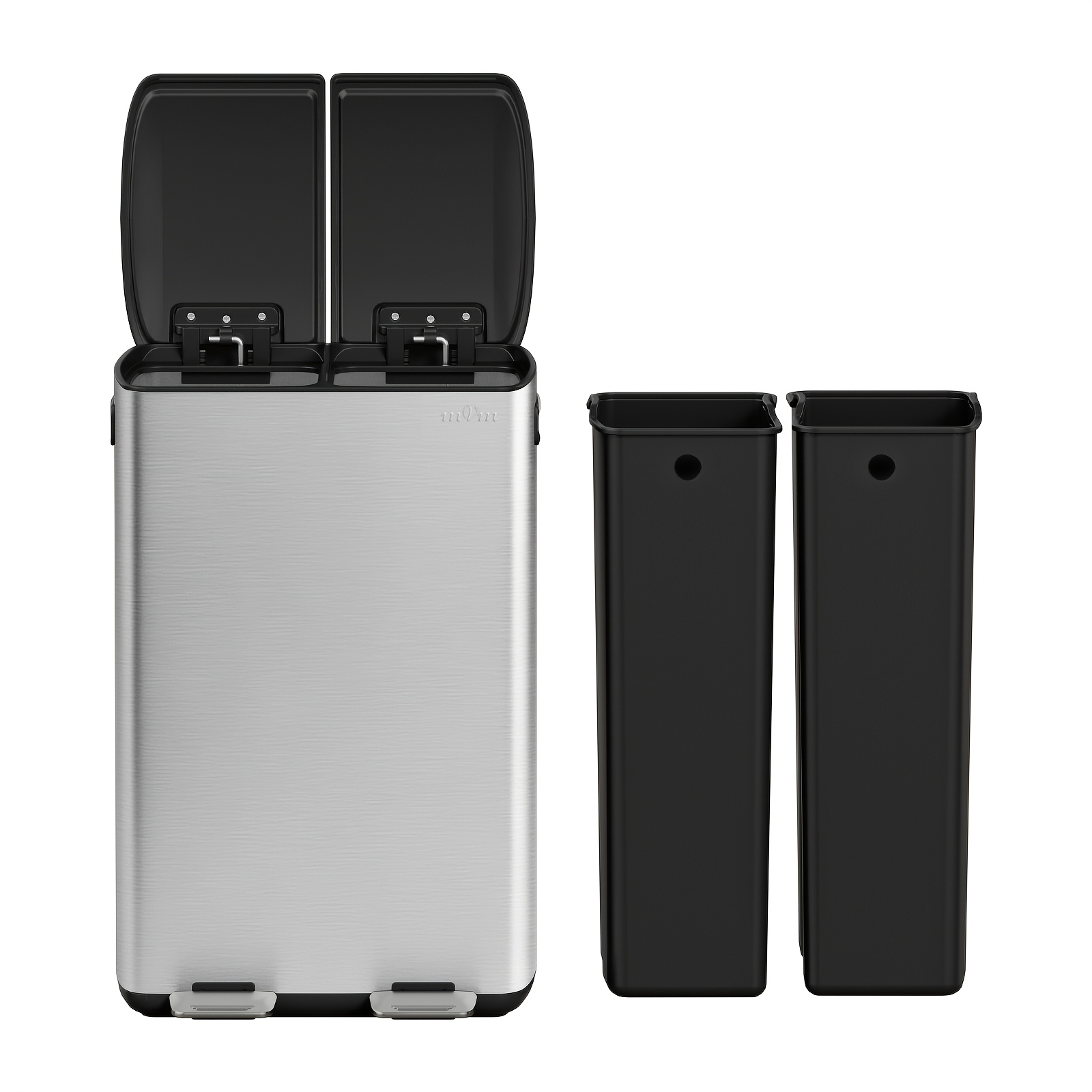 Image of Mvm Stainless Steel 60litre | Foldable Foot Pedal And 2 Removable Buckets | Anti-fingerprint Kitchen Recycling | Quiet Close | Suitable For Home, Kitchen And Office