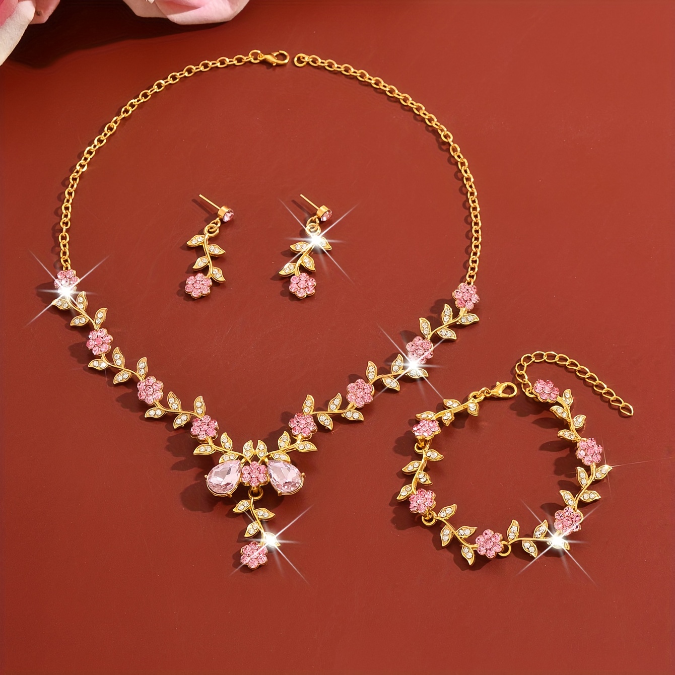 Fashion Wedding Jewelry Set: Flower Necklace, Earrings & Bracelet - Alloy Women's Accessories For Evening Parties