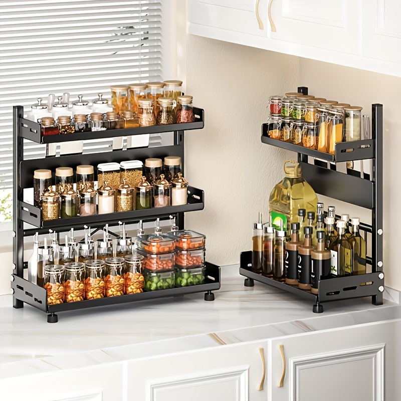 1pc steel multi tier spice rack for kitchen countertop versatile layered shelving for organized spice storage suitable for home kitchen and restaurant details 3