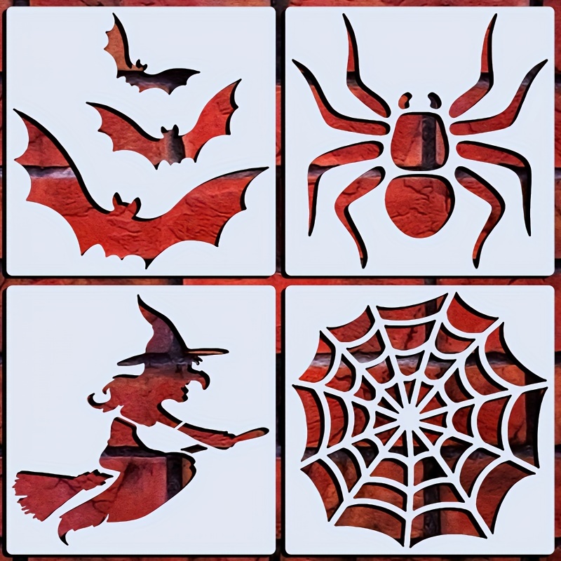 

Stencil Set Of 4, Reusable , Spider Web, Bat, Spider Painting Templates For Wall, Furniture, And Home Decor, Pet Material, Craft Stencils For Diy Art Projects