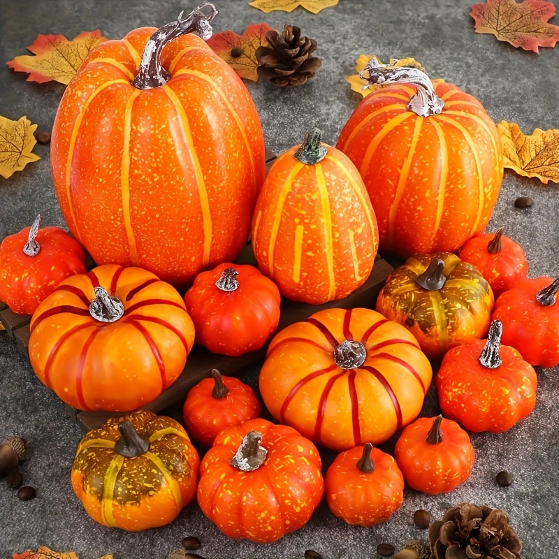 

16-piece Artificial Pumpkin Set - Decorative Foam Pumpkins For , Harvest & Fall - Indoor Home Décor, Thanksgiving, Day Of The Dead & Winter Festivities - No Electricity Needed