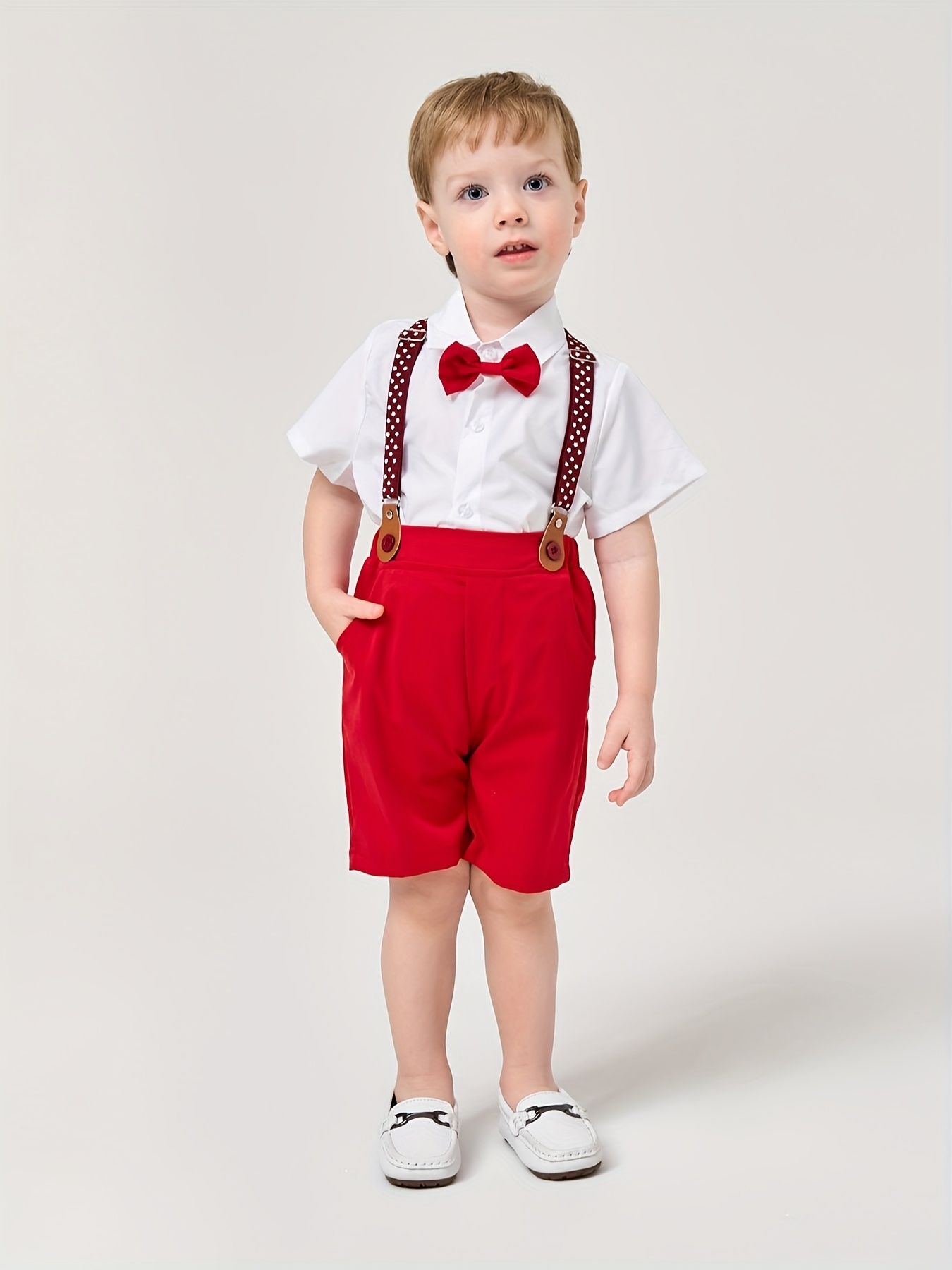 boys 2pcs short sleeve outfit set red solid color shorts Temu