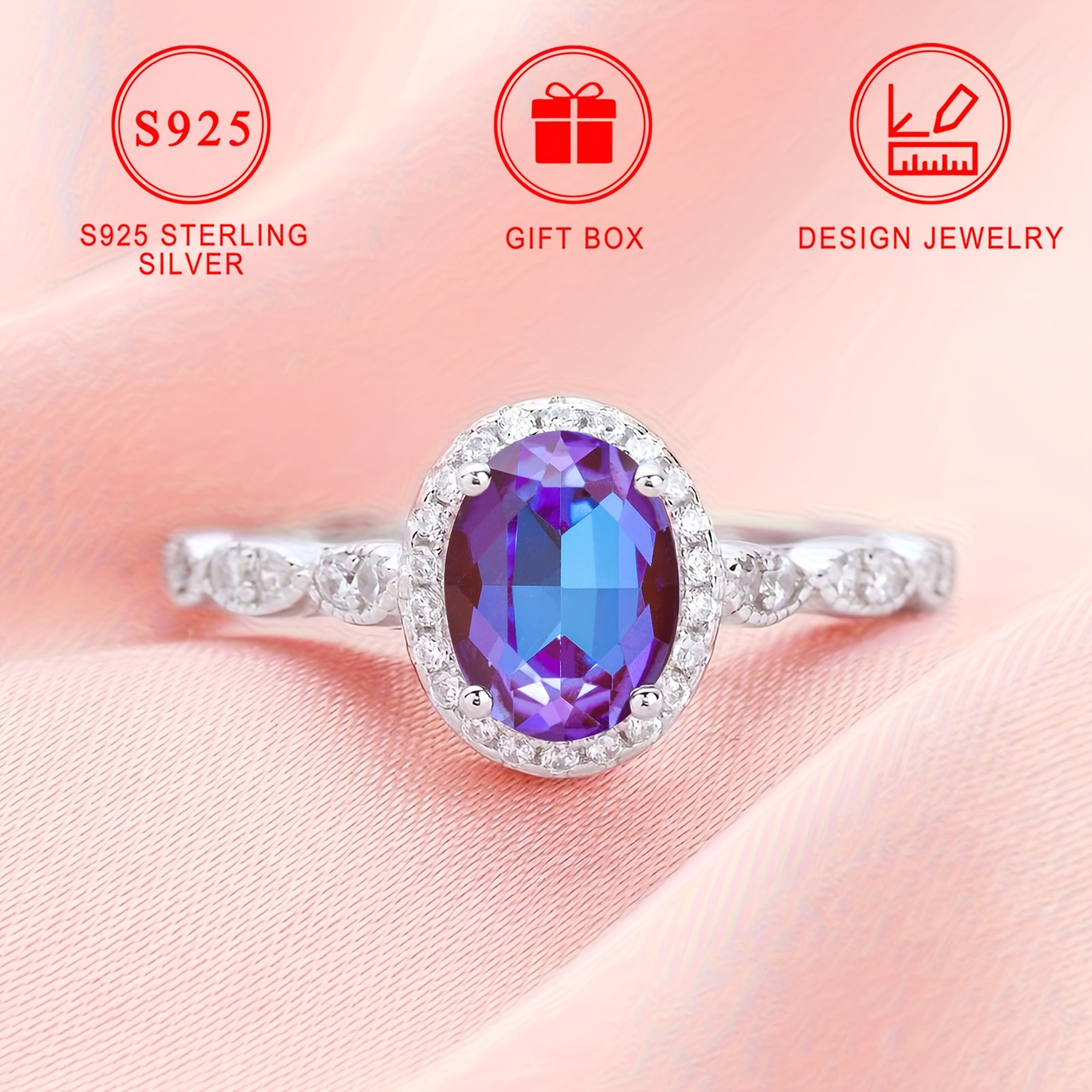 Purple Dual Tone Zirconia Silver Ring for Women