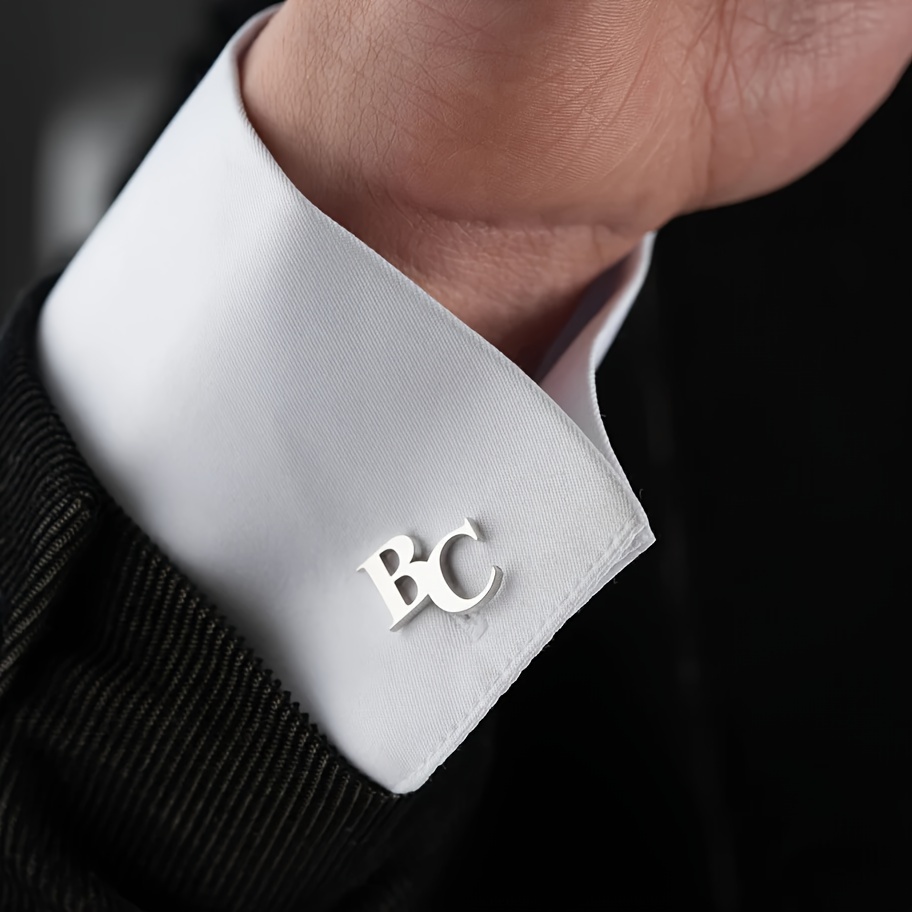 Men's Double Letter Stainless Steel Cufflinks, Personalized Gift