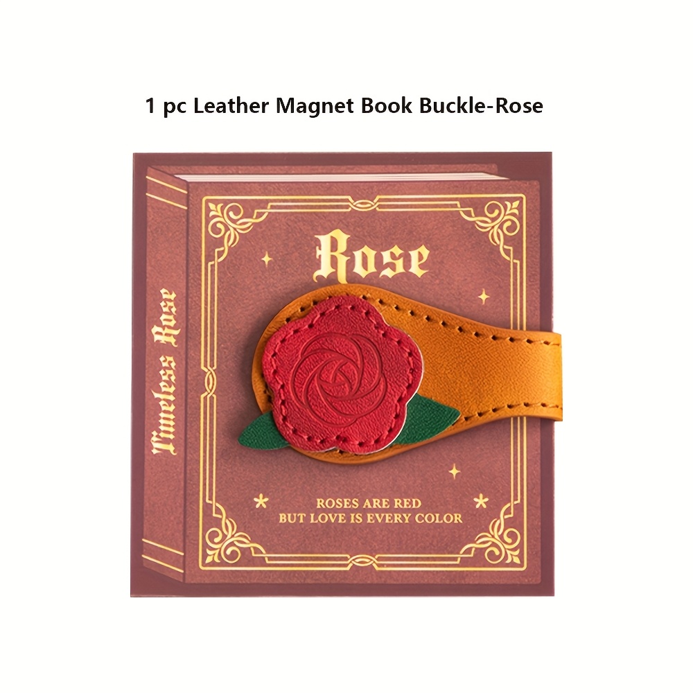 TEMU 1 pieza de marcador de página magnético de cuero vintage café y rosa - Diseño de cara con detalles dorados, ideal para amantes de los libros, y