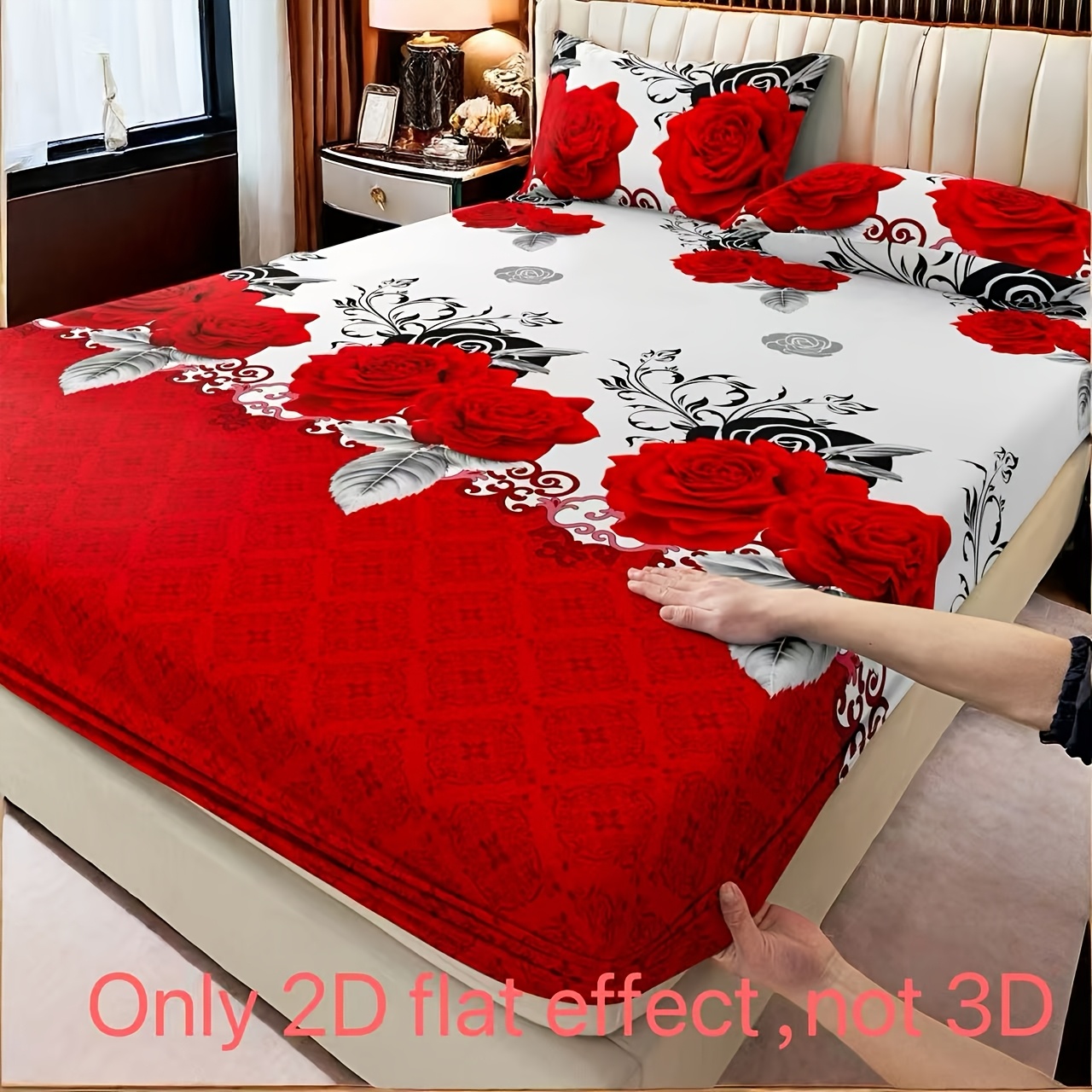 2d Flat Pattern, Not 3d Pattern, 3pcs Red And Swarm Bedding | 2 Pillowcases + 1 Fitted Sheet | Full/queen/king Size | Soft And Skin-friendly, Stays In For 24h, | , Use | Suitable For Master Bedroom