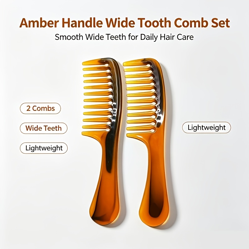 TEMU 2-pack Wide-tooth Detangling Hair Comb, Styling Comb For Home Use, Women's Large-tooth Curling Comb, Lacquered Comb, Amber-colored Comb
